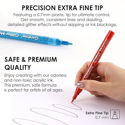 Grabie Glitter Metallic Markers, Extra-Fine Tip Glitter Acrylic Paint Markers, Quick-Drying Water-based Ink Glitter Pens for Adults, DIY Crafts Making (Extra Fine Tip 24 Colors, Pack of 24) thumbnail 4