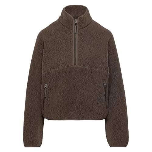 Yioaga Fleece Sweatshirts for Women Cropped Long Sleeve Half Zip Pullover Sherpa Jacket Warm Fuzzy Coats with Pockets thumbnail 7