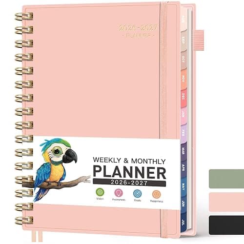 RETTACY Academic Diary, Aug 2026 - Jul 2027, Week to View, A5 Size (14.5 x 21 cm), Weekly Planner for Student & Teacher, 12-Monthly Tabs,100 GMS Paper - Pink | Mid Year Diary, Aug 2026-Jul 2027, Week to View Appointment Book, for Student & Teacher, 12-Monthly Tabs, 14.5 × 21 cm - Image 1
