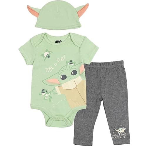 STAR WARS The Child Baby Bodysuits Sleep N' Play Coverall Pants Hat and Bibs 8 Piece Outfit Set Newborn to Infant thumbnail 2