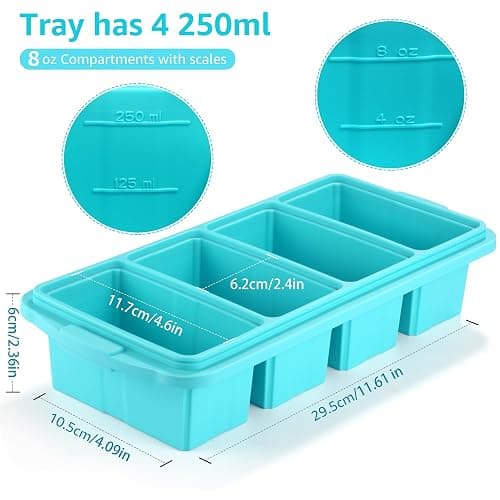 Ztomine Silicone Freezer Tray With Lid - Silicone Freezer Food Molds- Large Ice Cube Tray,Silicone Freezer Container,Freeze & Store Soup, Sauce, Broth,Leftovers - Makes 4 Perfect 1 Cup thumbnail 2