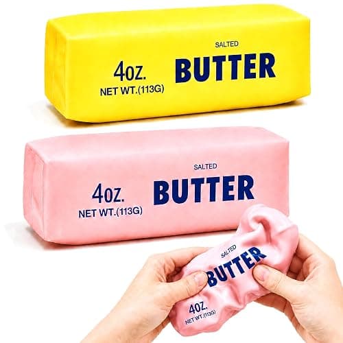 Klysuron 2 Pack Crunchy Butter Squishy Toys, Fidgets Set, Yellow and Pink | ASMR Squishy Toys, Crisp Crunchy Sound, Realistic Food Shaped Decompression Squeeze - Image 1