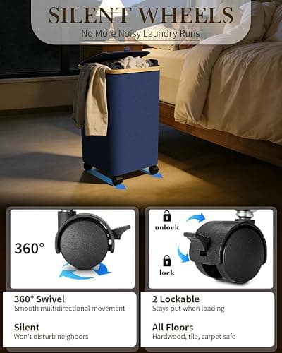Laundry Hamper with Wheels, 75L Rolling Laundry Basket, Removable Inner Bag | Clothes Hampers for Laundry, Collapsible Dirty Clothes Hamper for Dorm, Bedroom, Bathroom, Laundry Room thumbnail 4