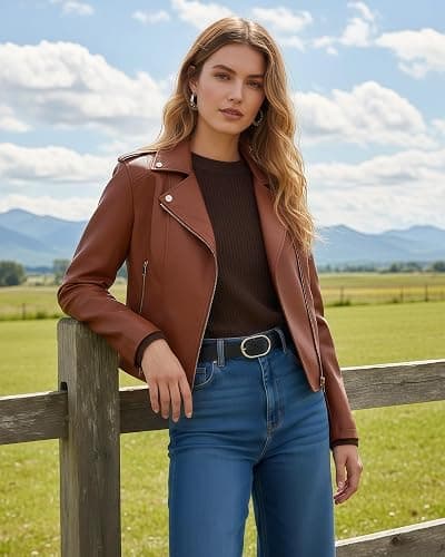 Ommiivex Women Leather Jacket Faux Cropped Coat Cute Short Zip Up for Casual Rock Concert Game Day Edgy Vintage Outfit thumbnail 2