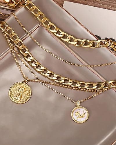 MJartoria Layered Necklaces for Women Trendy Retro Coin Pendant Necklace Dainty Chunky Chain Choker Necklaces for Jewelry Birthday Gifts thumbnail 8