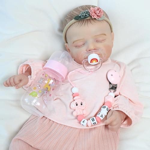 SCOM Reborn Baby Dolls Accessories Set - Rainbow Transparent Magnetic Pacifiers & Removable Reusable Baby Doll Bottles with Silicone Pacifier Clips for Reborn Dolls Girls, Pink Style, 3 Pcs thumbnail 2