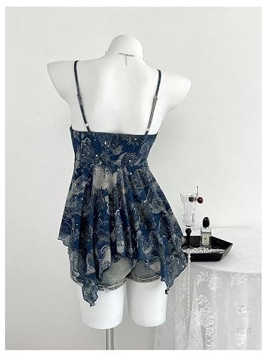 Verdusa Women's Y2K Babydoll Tops Lace Sequin Going Out Top V Neck Camisole Ruffle Peplum Shirts thumbnail 3