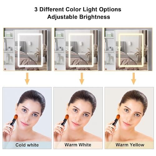 Hikooo White Modern Vanity Desk, Vanity Table with 5 Drawers, Storage Shelves and Stool, 3 Color Modes Adjustable Brightness Dressing Table for Dressing Table for Bedroom Dressing Room thumbnail 6