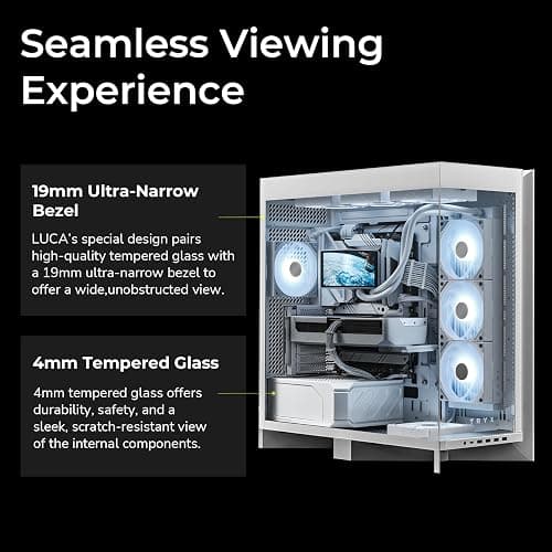 TRYX LUCA L70 White ATX PC Case Panoramic Glass with Front Panel ATX Case Dual Chamber High Modularity 6000-Series Anodized Aluminum Frame Computer Case 420mm Radiator Support USB 3.2 Type-C I/O Panel thumbnail 3