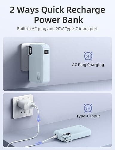 RORRY Portable Charger Built in Cables, AC Wall Plug in Portable Charger Power Bank 10000mAh Travel Battery Pack 22.5W Fast Charging for iPhone 17/16/15 Samsung Galaxy S24/S23/S22 Pixel LG iPad, Blue thumbnail 8
