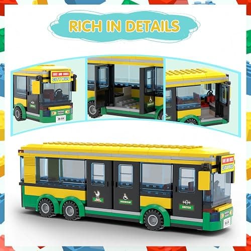 City Town Bus Station Building Block Set - 386 Pieces, Educational Learning Creative STEM Bus Toy, Ideal Gift for Kids, Boys, and Girls Ages 6 and Up thumbnail 6