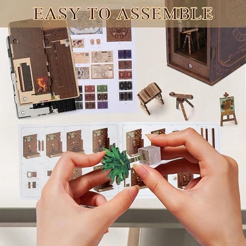 CRIOLPO Book Nook Kit - DIY Doll House Booknook, Book Nook Miniature Kit for Bookshelf Doll Houses for Adults Teen Halloween, 3D Wooden Puzzle Bookends with Sensor Led Light thumbnail 6