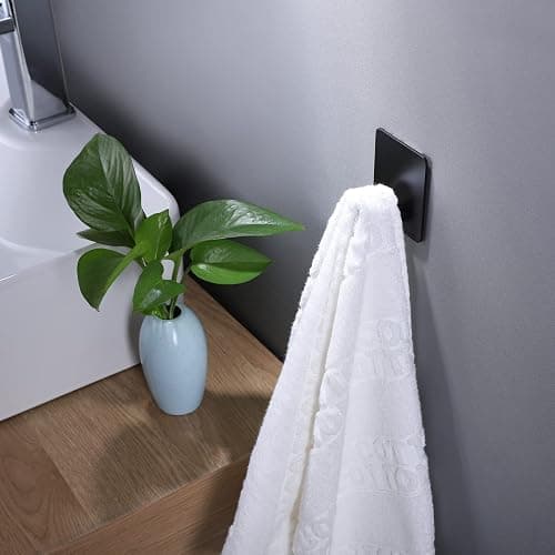 DELITON 26lb Heavy Duty Adhesive Towel Hooks, No-Damage 4 Pack Matte Black | High quality stainless steel, Strong adhesion, Suitable for bathroom kitchen for hanging coats bathrobes utensils umbrellas thumbnail 3