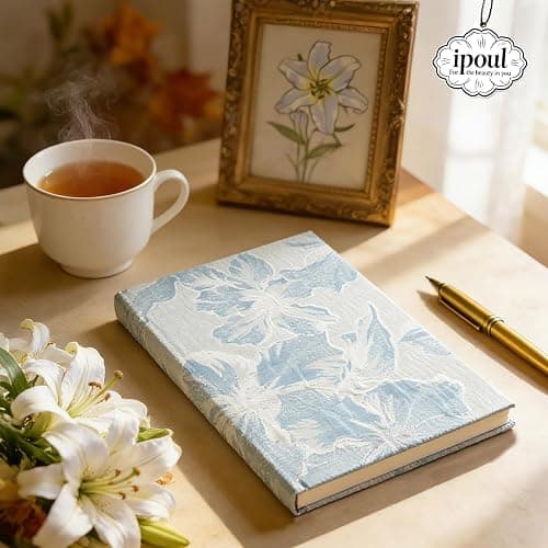 ipoul Hardcover Journal, Flower Notebook, A5, 6x8, Lined Pages, Lay-flat, Beautiful Journal for Women, Lily Flower, Blue Journal for Writing, Personal Notebook, Dream Journal, Self Care Journal thumbnail 7