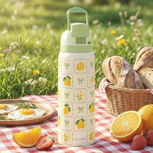 Lemon Stainless Steel Water Bottle, Vacuum Insulated, Push-Button Lid, 32 oz, Gifts for Women Girls Friends Teens Birthday Christmas thumbnail 7