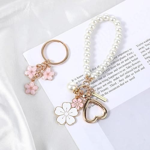 Piriuuo 2 Pcs Cute Pearl Keychains for Women, Flower Keychain Kit Imitation Pearl Chain Key Chain Golden Car Key Chain Flower Keychain Charm for Girls Purse Bag Accessories thumbnail 7