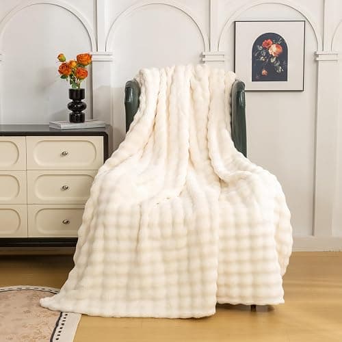 YUSOKI Luxury 3D Bubble Throw Blanket 2lb,All Ages,Home Decoration, (Ivory,50 * 60inches) thumbnail 2