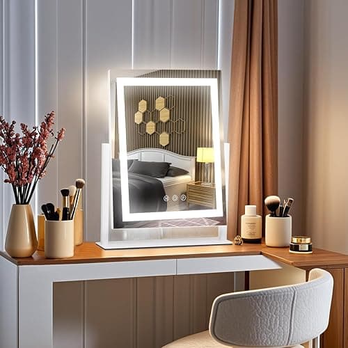 homtang Lighted Makeup Mirror with Smart Touch, 3 Color Modes & Stepless Dimming, for Desk Bedroom Dressing Room, LED Vanity Mirror 13.2" H x 11.2" W thumbnail 6