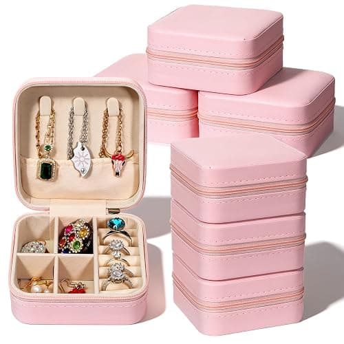 Douaowoc 10 Pack Travel Jewelry Box Mini Jewelry Case Bridesmaid Gifts Jewelrys Box, PU Leather Small Jewelrys Case Organizer Storage for Rings Earrings Necklaces, Beauty Gifts for Women Girls (Pink) - Image 1