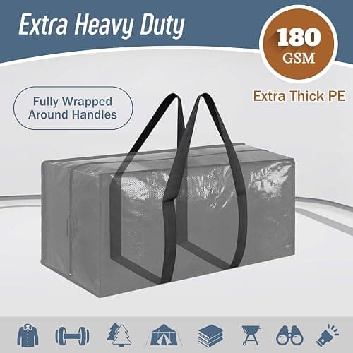 6 Pack Extra Heavy Duty Large Moving Bags with Strong Zipper & Comfortable Handles, Sturdy & Durable Clothes Storage Bags Totes Bins, Packing Moving Boxes for College Supplies, Black thumbnail 3
