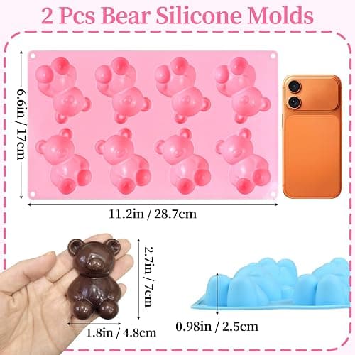 Bear Silicone Mold, 2 Pcs Bear Chocolate Mold 16 Cavity Teddy Bear Silicone Molds for Chocolate, Candy, Ice Cubes, Jello, Jelly, Cake Decorations, Soaps thumbnail 3