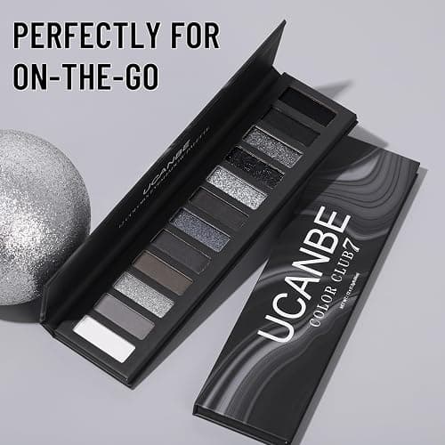 UCANBE Smokey Eyeshadow Palette, Dark Black White Gray Silver Natural Nude Matte Shimmer Eye Shadow Pallet for Smoky Emo Goth Makeup, 12 Color High Pigmented Long Lasting Waterproof Pallete with Brush thumbnail 5