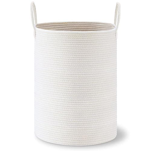 VIPOSCO 58L Tall Woven Laundry Basket Hamper, White | Cotton rope basket, collapsible wicker hamper, panier a linge, storage for gift, blanket, dirty clothes, for bathroom thumbnail 8