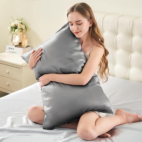 INFIIXSO Mulberry Silk Pillow Cases Queen Size - Hidden Zipper, Dark Grey | Ultra Smooth & Soft Silk Pillowcase for Hair & Skin, Cooling Pillow Cover for Hot Sleepers, Gift for Women, 1Piece 20"x30" thumbnail 2
