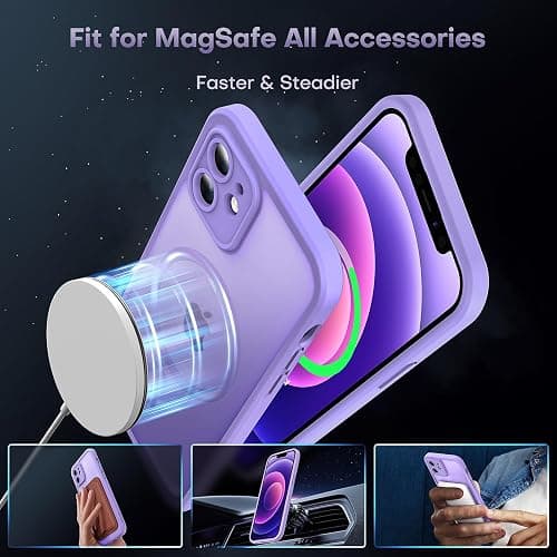 TOCOL Magnetic for iPhone 12 Case, Upgraded Full Camera Protection, Fit for MagSafe, Rugged Phone Case for iPhone 12 6.1 Inch, Drop Protection, Anti-Scratch, Light Purple thumbnail 3
