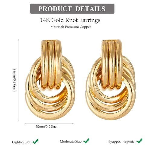 14K Gold Knot Earrings for Women Gold Silver Earrings Heart Link Drop Dangle Earring Chunky Gold Knotted Statement Jewelry thumbnail 6