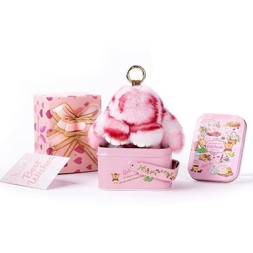 Bunny Keychain with Tin Handmade Soft Plush Rabbit Keychain with Best Wishes Card & Ribbon Bunny Bag Charm thumbnail 7