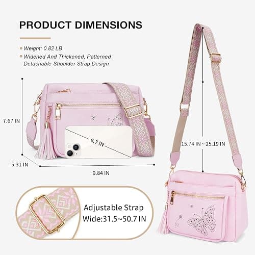 KITEVIUN Crossbody Bag for Women Trendy Leather Crossbody Purse Butterfly Design Shoulder Handbags with Adjustable Strap thumbnail 3