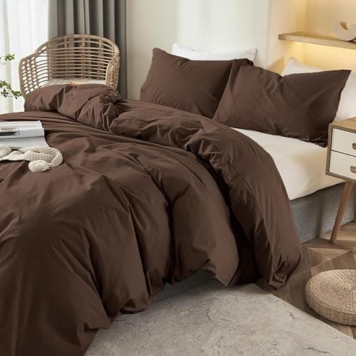 Covebett Housse de Couette 240x260 cm Marron Chocolat Couette Unie Parure de lit Adulte 2 Personnes Marron Foncé en Microfibre Linge de lit avec Fermeture Éclair et 2 Taie d'oreiller 65x65cm thumbnail 3