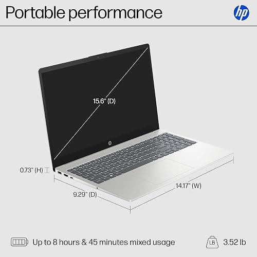 HP 15.6 inch Laptop, HD Touchscreen Display, AMD Ryzen 3 7320U, 8 GB RAM, 128 GB SSD, AMD Radeon Graphics, Windows 11 Home in S Mode, Natural Silver, 15- fc0099nr thumbnail 5