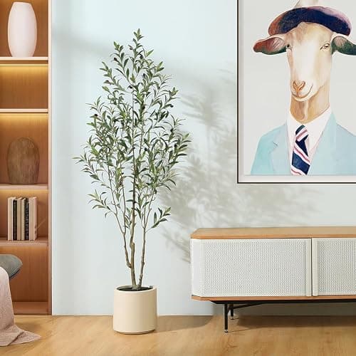 LOMANTO Artificial Olive Trees, 6 ft Tall Fake Olive Trees for Indoor, Faux Olive Silk Tree, Large Olive Plants with White Planter for Home Decor and Housewarming Gift, 1 Pack thumbnail 2