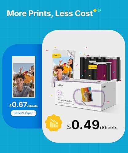 Liene Pearl N200 Pro Portable AI Photo Printer, Instant Mini Picture Printer for iPhone Smartphone, Thermal Dye Sublimation, Bluetooth Sticker Maker 50 Sheets 2x3 Adhesive Paper & 5 Cartridges, Gold thumbnail 2