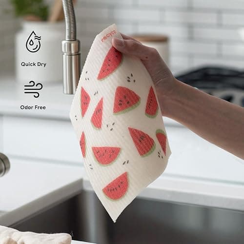 RECYCO Swedish Dishcloths for Kitchen | 6 Pack Tropical Fruit Washable Dish Rags | Cellulose Reusable Cleaning Paper Towels | Absorbent Counter Dish Cloth Sponge Kitchen Wipes, 8" L x 7" W thumbnail 7