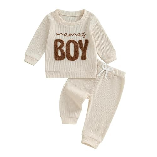 Baby Boy Fall Clothes Set Long Sleeve Crewneck Sweatshirts Pants Infant Newborn Waffle Outfits 6 12 18 24 Months 2T - Image 1