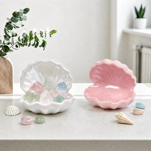 Pink Shell Ring Holder for Jewelry, Coastal Chic Organizer, Pink Home Decor | Vanity Organizer Aesthetic Nightstand Bathroom Pink Room Decor, Mother's Day Friendship Christmas Birthday Gifts for Women thumbnail 2