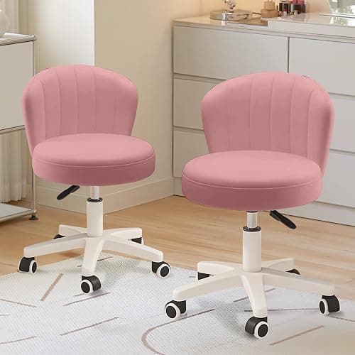 HDHNBA Small Desk Chair Round Rolling Chair with Back PU Leather Height Adjustable Swivel Vanity Work Computer Stool Chair for Home Office Bedroom, Set of 2 - Image 1