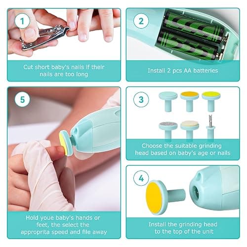 Lupantte Baby Nail Filer and Baby Nail Clippers with Light Set, Electric Infant Nail Trimmer Kit, Safe Baby Grooming Kit, for Newborn Toddler Kids Toe and Fingernail, Polish and Trim - Green thumbnail 5