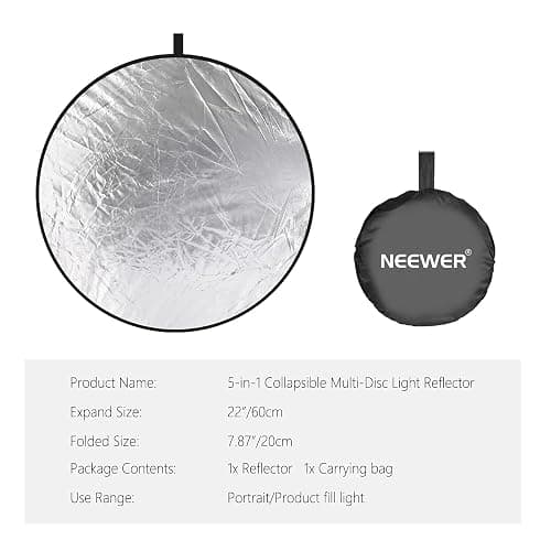NEEWER 22 Inch/60 Centimeter Light Reflector Light Diffuser 5 in 1 Collapsible Multi Disc with Bag - Translucent, Silver, Gold, White, and Black for Studio Photography Lighting and Outdoor Lighting thumbnail 6