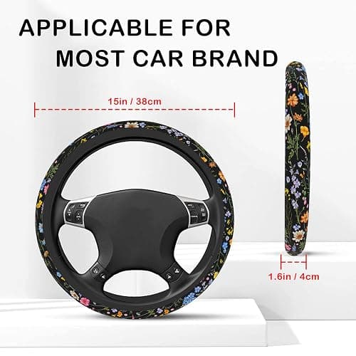 Wildflower Steering Wheel Cover for Women Men, Anti-Slip Breathable and Sweat Absorption Universal 14.5-15 Inch Cute Steering Wheel Protector, Wildflower Floral Car Accessories thumbnail 2