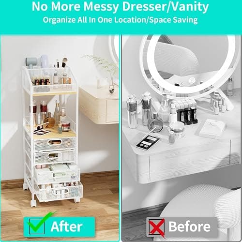 HapiRm Makeup Organizer Storage Cart - Floor Skincare Make Up Storage with 4 Drawers, Rolling Makeup Cart Vanity Organizer Cosmetics Display Cases Holder for Skin Care Perfume Nail Polish thumbnail 4