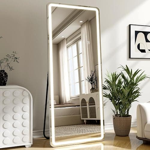 ZENOMIRRIS LED Full Length Mirror with Lights - 71"x26"Floor Standing Mirror with Rounded Corner Dimmable 3 Color Lighting, Aluminum Frame,Leaning Hanging for Bedroom Cloakroom, White thumbnail 6