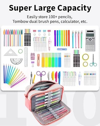 Sooez Big Capacity Pencil Case, Upgraded Canvas Pencil Pouch Large Pencil Bag Organizer, Separate Compartments Easy Grip Handle, Aesthetic Supply for School Teens Adults, Pink Pen Case - Canvas Pink thumbnail 3