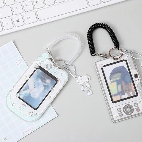 Mabor 2Pcs Cartoon Photo Card Holder Photocard Holder Keychain Cute ID Badge Holders Acrylic Protective Photocards Holders with Cloud Bear Pendant Spiral Wrist Coil thumbnail 7