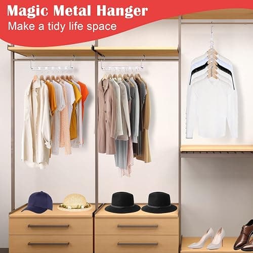 12 Pack Space Saving Hangers for Clothes: Collapsible Metal Hanger | Organizer for Clothes Space Savers, Closet Organizers and Storage, Dorm Room Essentials thumbnail 7