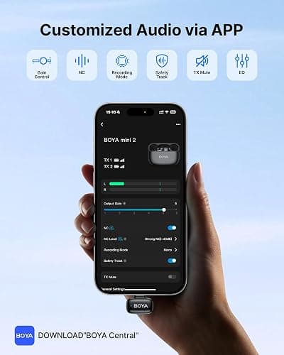 BOYA mini 2 Wireless Lavalier Microphones for iPhone 15/16/17 & Android, AI Noise Cancellation, App Control, 30H Battery Life with Charging Case, Lapel Microphone Wireless for Video Recording Vlogging thumbnail 7