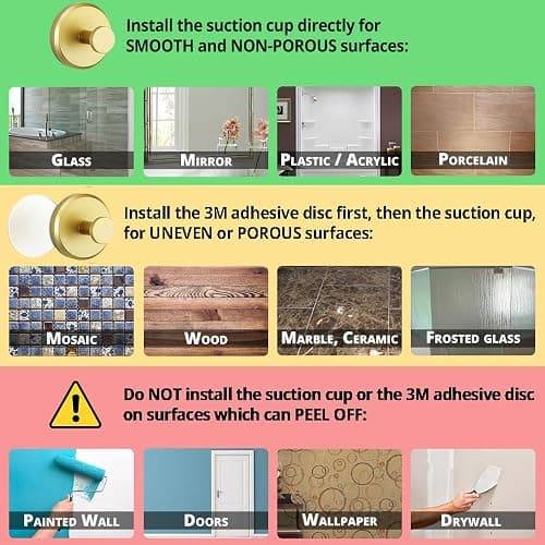 HOME SO Suction Cup Hooks for Shower, Bathroom, Kitchen, Glass Door, Mirror, Tile – Loofah, Towel, Coat, Bath Robe Hook Holder for Hanging up to 15 lbs – Waterproof, Matte Brushed Satin Gold (2-Pack) thumbnail 4